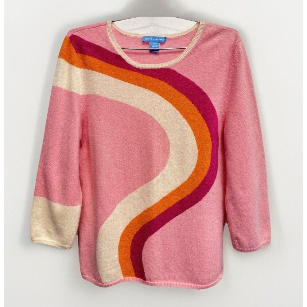 White + Warren Cashmere Pink and Orange Wave Sweater - excellent condition